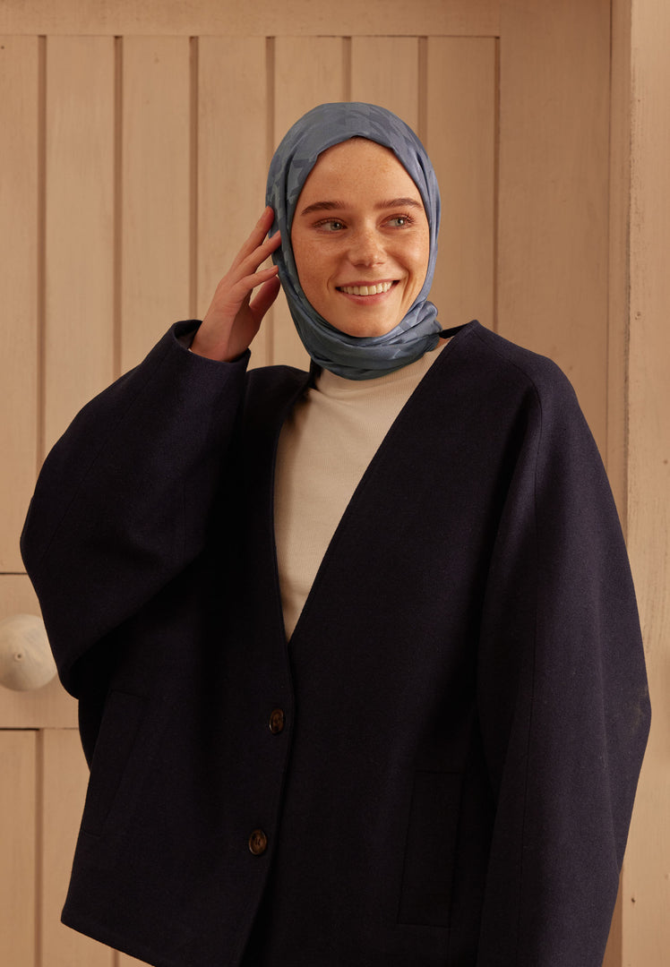 Houndstooth Jacquard Hijab Denim Blue