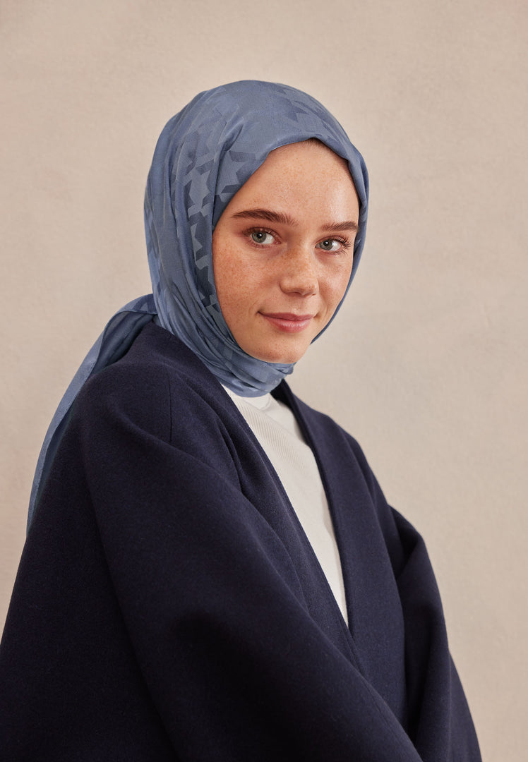 Houndstooth Jacquard Hijab Denim Blue