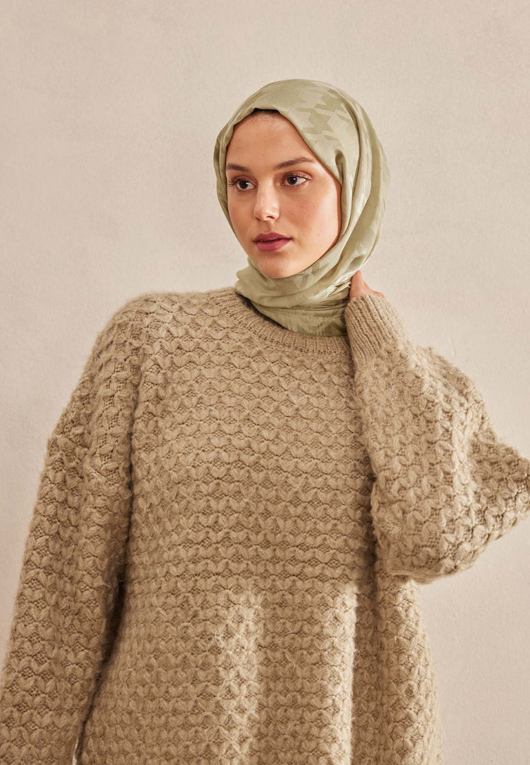 Houndstooth Jacquard Hijab Soft Green