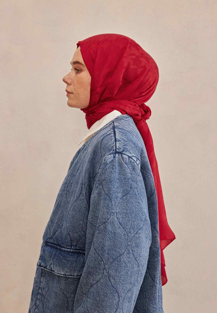 Houndstooth Jacquard Hijab Red