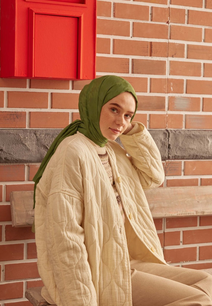 Houndstooth Jacquard Hijab Olive Green