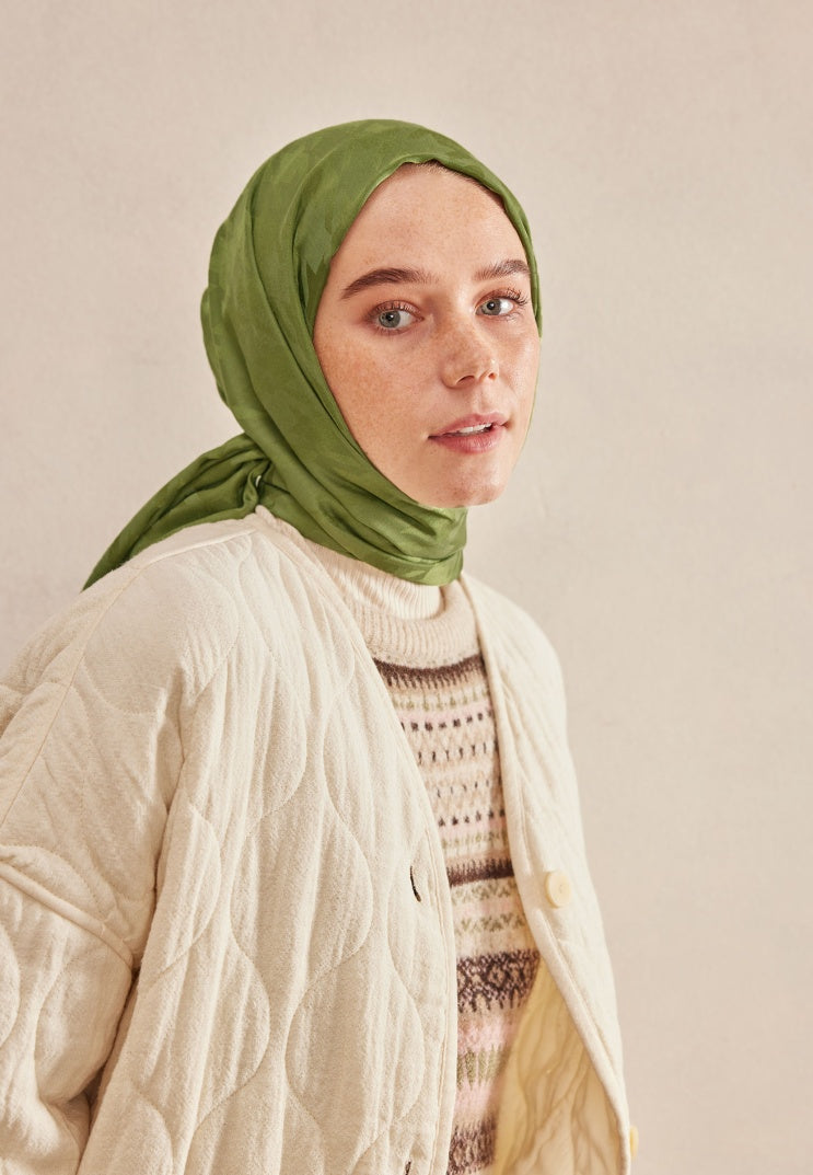 Houndstooth Jacquard Hijab Olive Green