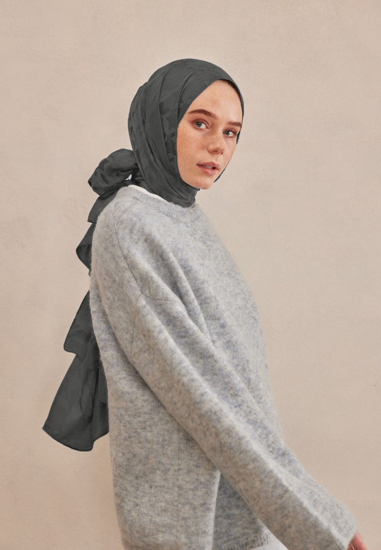 Houndstooth Jacquard Hijab Medium Grey